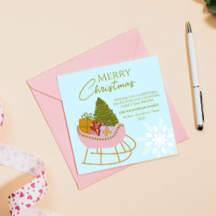 Weihnachtsschlitten mit Geschenken, Baum Familienf Einladung