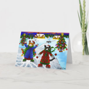 Weihnachtsschlittschuhlaufende Katzen V2 Karte