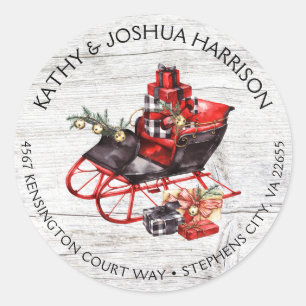Weihnachtsschlitz und Pakete Holzadresse Runder Aufkleber