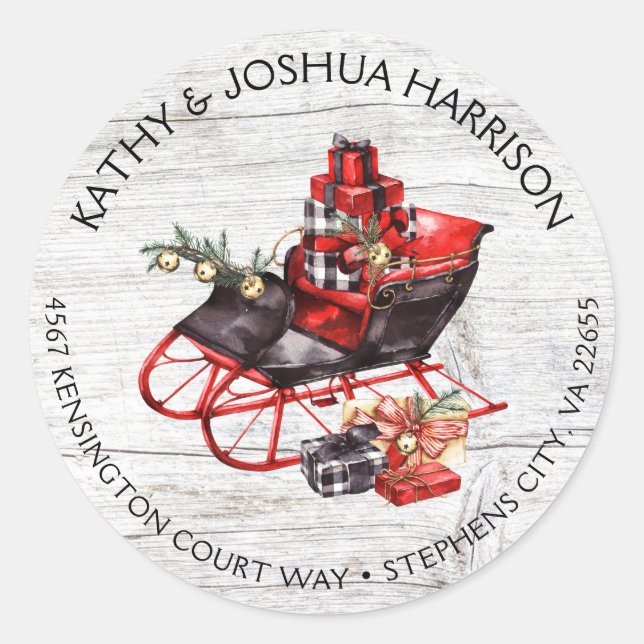Weihnachtsschlitz und Pakete Holzadresse Runder Aufkleber (Vorderseite)