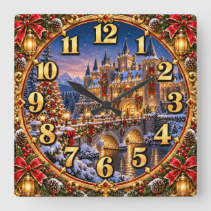 Weihnachtsschloss Winterwunderland Quadratische Wanduhr