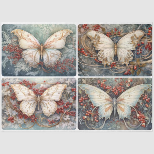 Weihnachtsschmetterlinge 4 Quadrat Seidenpapier (Vorderseite)