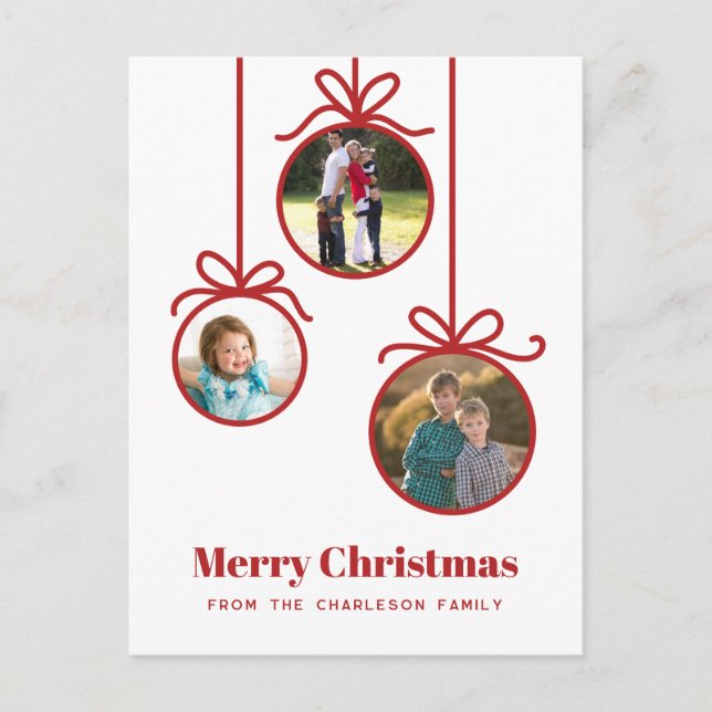 Weihnachtsschmuck 3 Foto Feiertagspostkarte (Vorderseite)