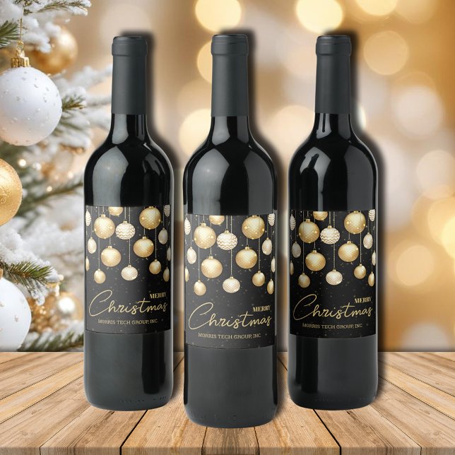 Weihnachtsschmuck auf Black Business Geschenk Weinetikett (Christmas tree ornaments  business gift wine bottle labels personalized with your company name)