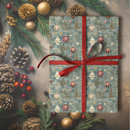 Weihnachtsschmuck auf Blue Geschenkpapier