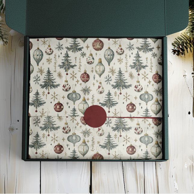 Weihnachtsschmuck auf Creme Seidenpapier (Von Creator hochgeladen)