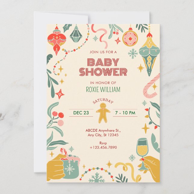Weihnachtsschmuck Babydusche Einladung (Vorderseite)