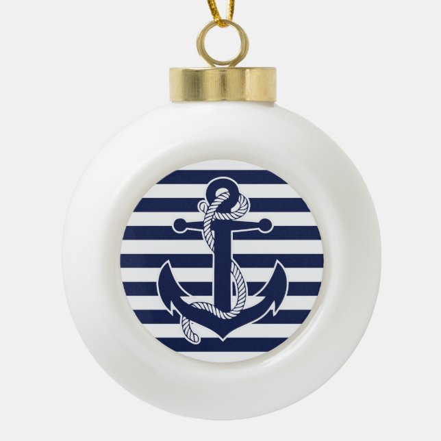 Weihnachtsschmuck Ball Navy Blue Anchor Keramik Kugel-Ornament (Vorderseite)