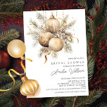 Weihnachtsschmuck-Brautparty Einladung<br><div class="desc">Diese elegante Weihnachtsdusche mit wunderschönen Weihnachtsschmuck in Aquarellen mit zarten Kiefernästen und goldenen Bändern. Die Einladung ist ideal, um die bevorstehende Braut während der Ferienzeit zu feiern. Auf der Vorderseite der Einladung befinden sich die goldenen Weihnachtsschmuck in Aquarellen und der Name, das Datum und die Uhrzeit der Braut. Das Gesamtdesign...</div>