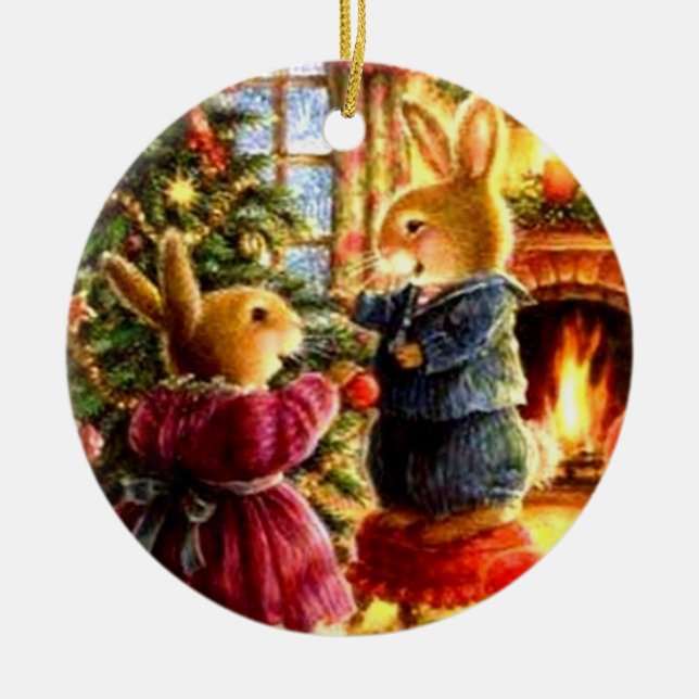 Weihnachtsschmuck - Bunnies Dekorieren des Baumes (Vorne)