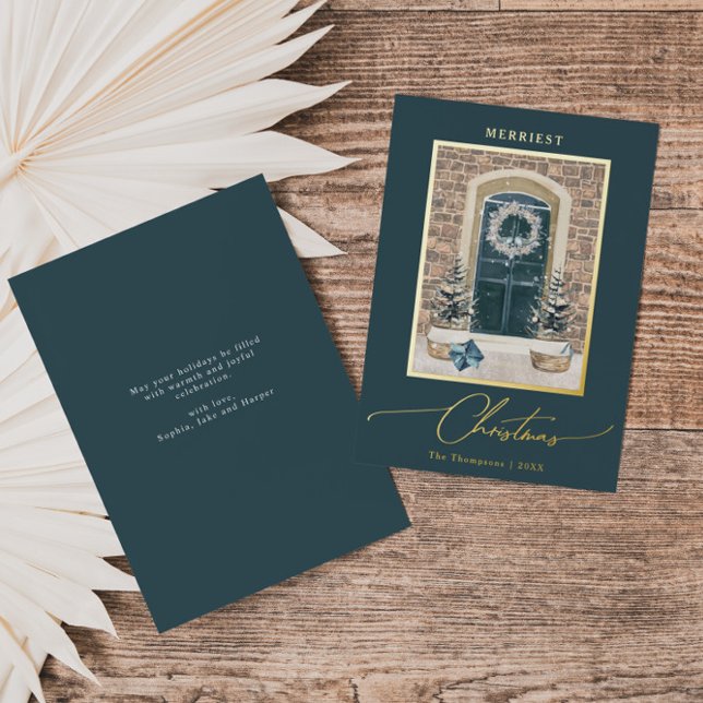 Weihnachtsschmuck Elegant Schiefergrau Folien Feiertagskarte (Von Creator hochgeladen)