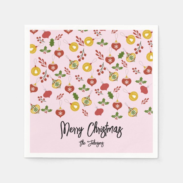 Weihnachtsschmuck Festliche Grüne Rosa Serviette (Vorderseite)