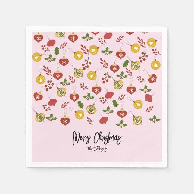 Weihnachtsschmuck Festliche Grüne Rosa Serviette (Vorderseite)