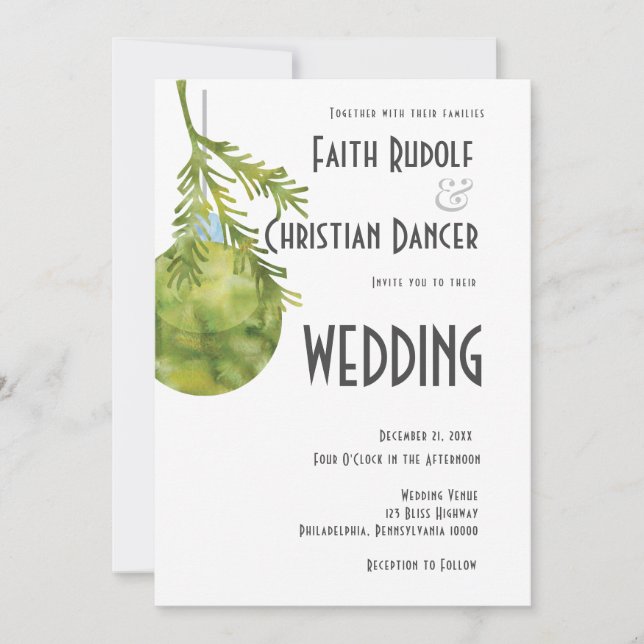 Weihnachtsschmuck Grün, Moderne Hochzeit Ankündigung (Vorderseite)