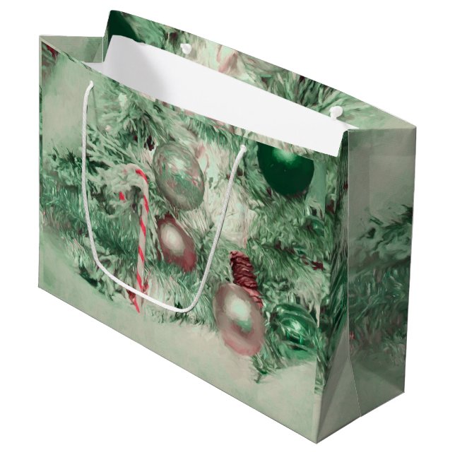Weihnachtsschmuck Grüner Rosa Urlaubshaus Tree Große Geschenktüte (Vorderseite Schrägansicht)