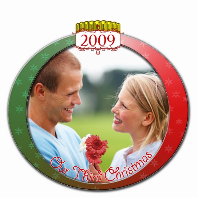 Weihnachtsschmuck Hochzeit Unser 3. Weihnachten Fotoskulptur Ornament (Vorne)