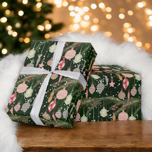 Weihnachtsschmuck Illustration Muster Geschenkpapier (Vintage Christmas Ornament Illustration Pattern Wrapping Paper)