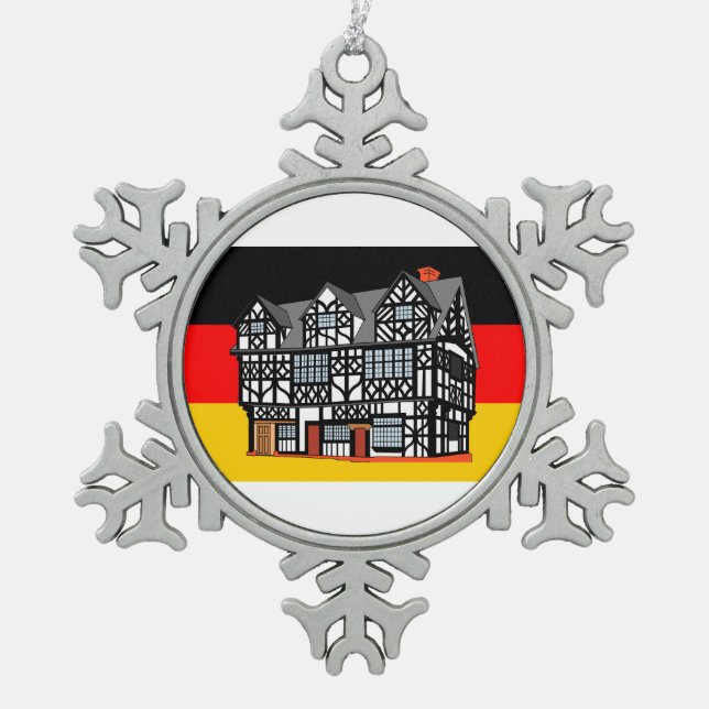 Weihnachtsschmuck im Deutschen Flaggenhaus Schneeflocken Zinn-Ornament (Vorderseite)