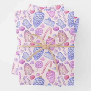 Weihnachtsschmuck in Aquarellen, Candy Cane Geschenkpapier Set