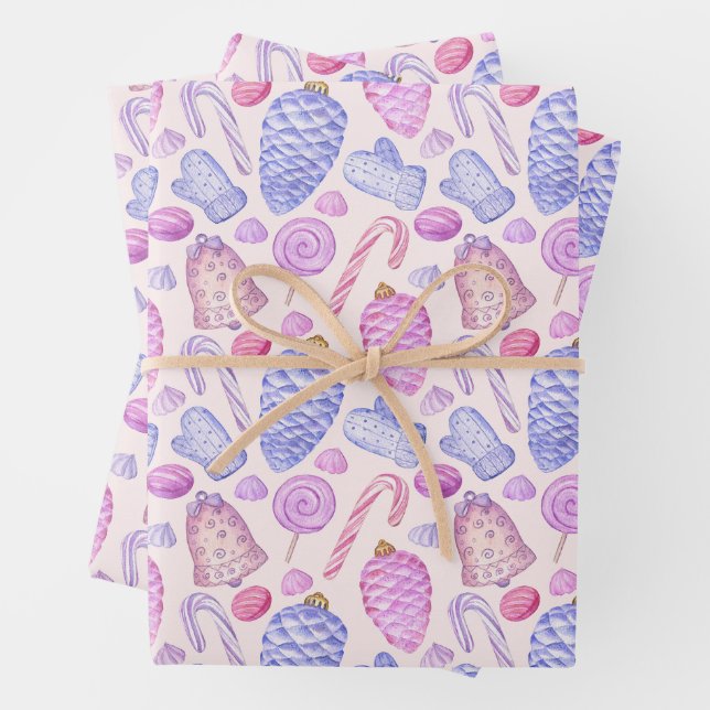 Weihnachtsschmuck in Aquarellen, Candy Cane Geschenkpapier Set (Beispiel)