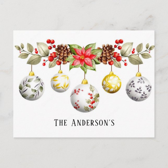 Weihnachtsschmuck in Aquarellen Poinsettia Custom Postkarte (Vorderseite)