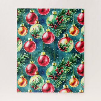 Weihnachtsschmuck in Aquarellen, rot und Aquamarin Puzzle