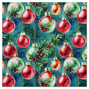 Weihnachtsschmuck in Aquarellen, rot und Aquamarin Stoff