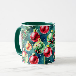 Weihnachtsschmuck in Aquarellen, rot und Aquamarin Tasse