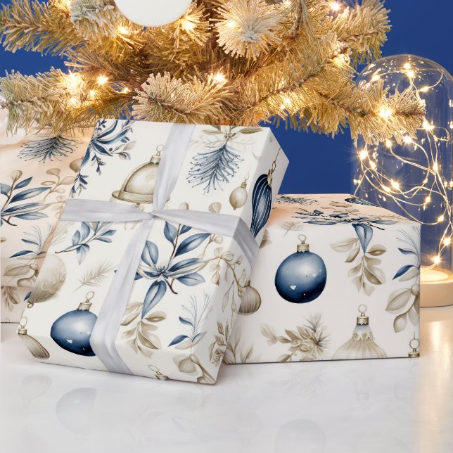 Weihnachtsschmuck in Blau und Beige Geschenkpapier (Feiertage)