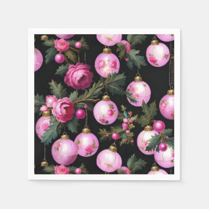 Weihnachtsschmuck in Rosa und Rosa Serviette