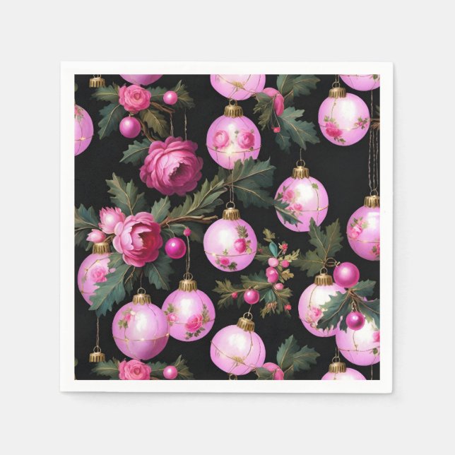 Weihnachtsschmuck in Rosa und Rosa Serviette (Vorderseite)