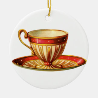 Weihnachtsschmuck Keramik Roter Teacup Gold