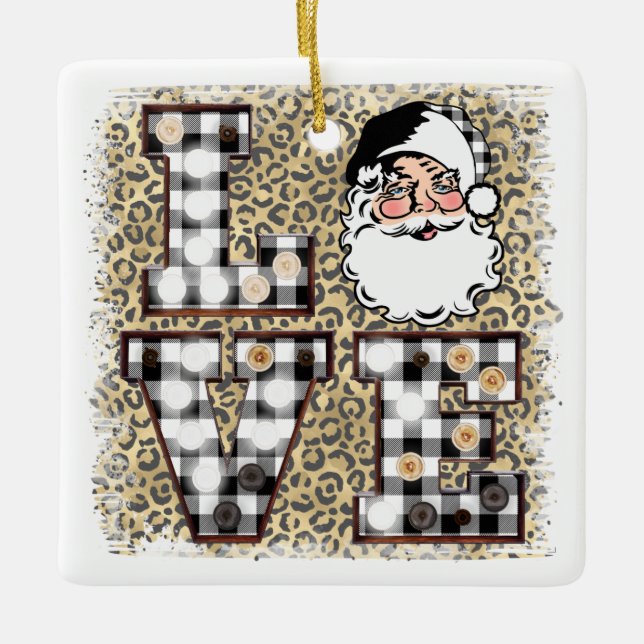 Weihnachtsschmuck!  Leopard Santa Claus Liebe  Keramikornament (Vorderseite)