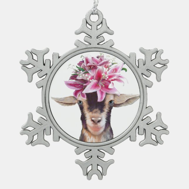 Weihnachtsschmuck Lily the Goat Schneeflocken Zinn-Ornament (Vorderseite)