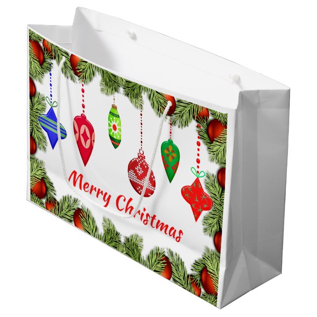 Weihnachtsschmuck mit Grün Geschenktasche Große Geschenktüte (Vorderseite Schrägansicht)