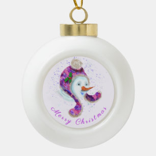 Weihnachtsschmuck mit Happy Snowman Keramik Kugel-Ornament