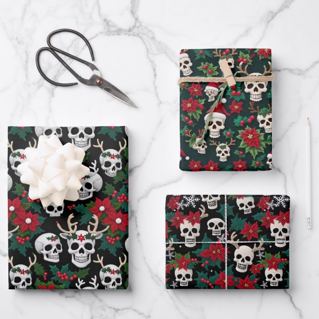 Weihnachtsschmuck mit Poinsettias Geschenkpapier Set (Vorderseite)