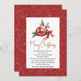 Weihnachtsschmuck mit rotem Bogen und Tannenverzwe Feiertagskarte