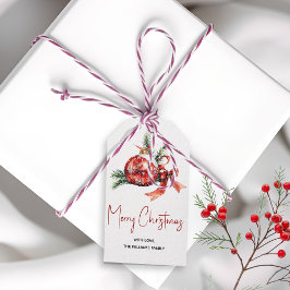 Weihnachtsschmuck mit rotem Bogen und Tannenverzwe Geschenkanhänger