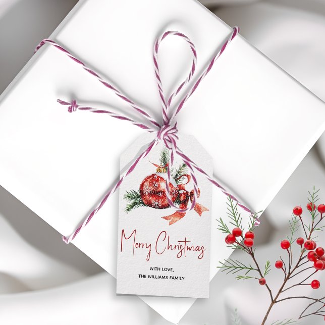 Weihnachtsschmuck mit rotem Bogen und Tannenverzwe Geschenkanhänger (Von Creator hochgeladen)