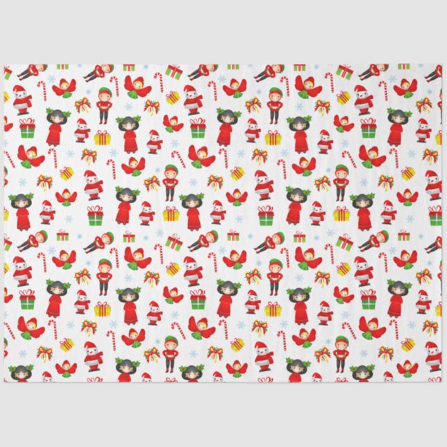 Weihnachtsschmuck mit Schneemann, Elfen, Engel ti Seidenpapier (Vorderseite)