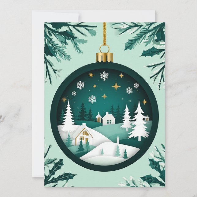 Weihnachtsschmuck mit Winterlandschaft Karte (Vorderseite)