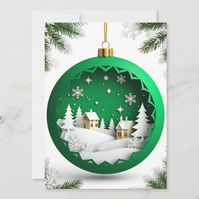 Weihnachtsschmuck mit Winterlandschaft Karte (Vorderseite)