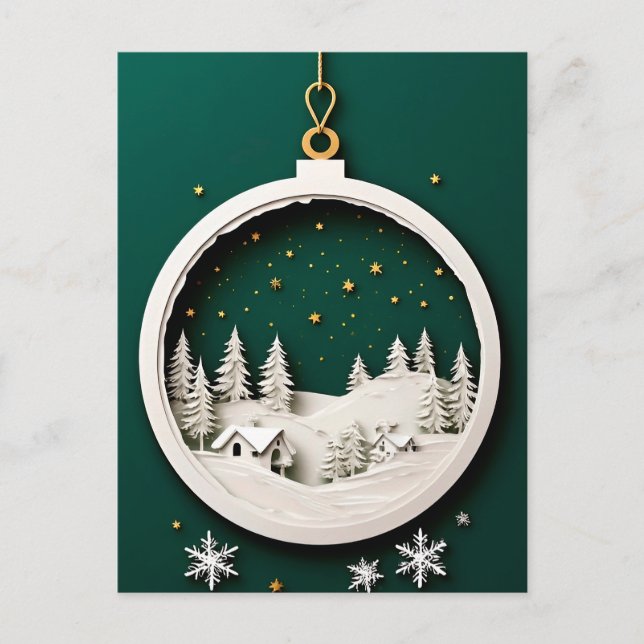 Weihnachtsschmuck mit Winterlandschaft Postkarte (Vorderseite)