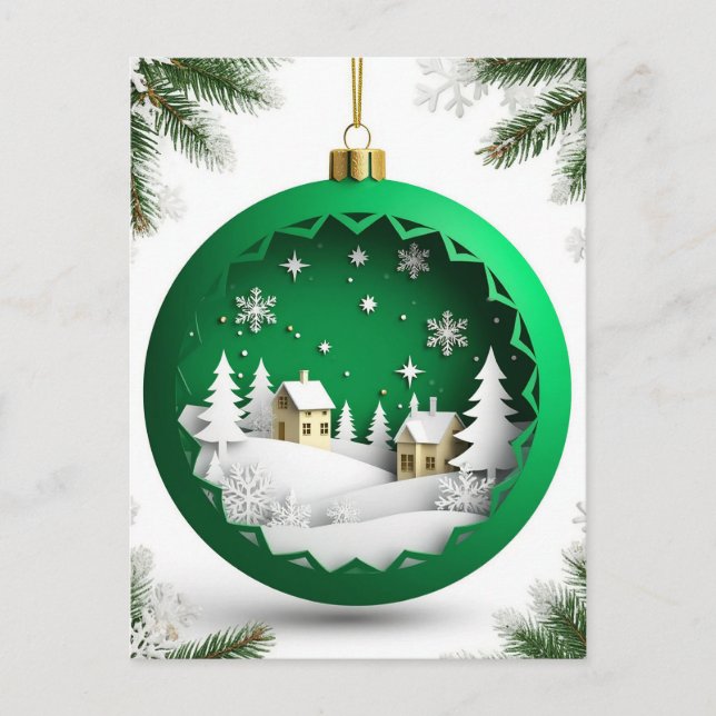 Weihnachtsschmuck mit Winterlandschaft Postkarte (Vorderseite)