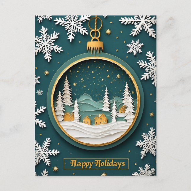 Weihnachtsschmuck mit Winterlandschaft Postkarte (Vorderseite)