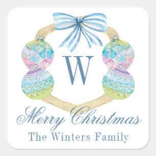 Weihnachtsschmuck-Monogramm-Wappen Quadratischer Aufkleber