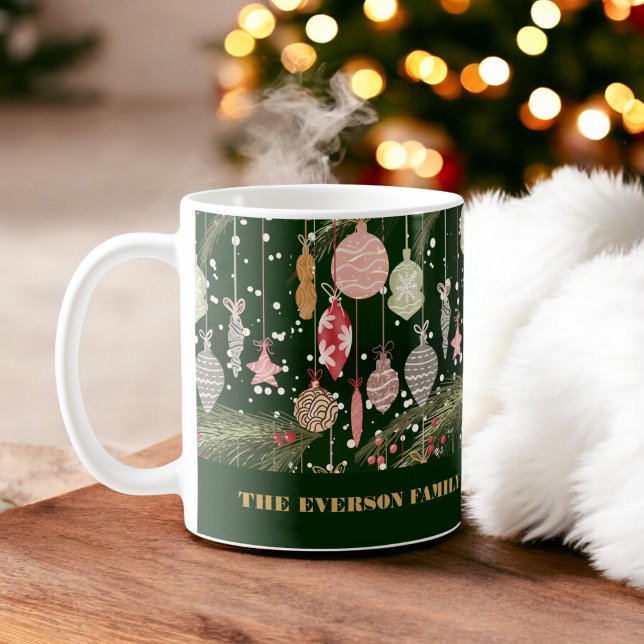 Weihnachtsschmuck Muster Familienfest Winter Kaffeetasse (Vintage Christmas Ornaments Pattern Family Winter Coffee Mug)