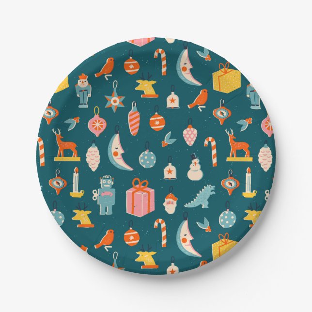 Weihnachtsschmuck Muster Pappteller (Vorderseite)