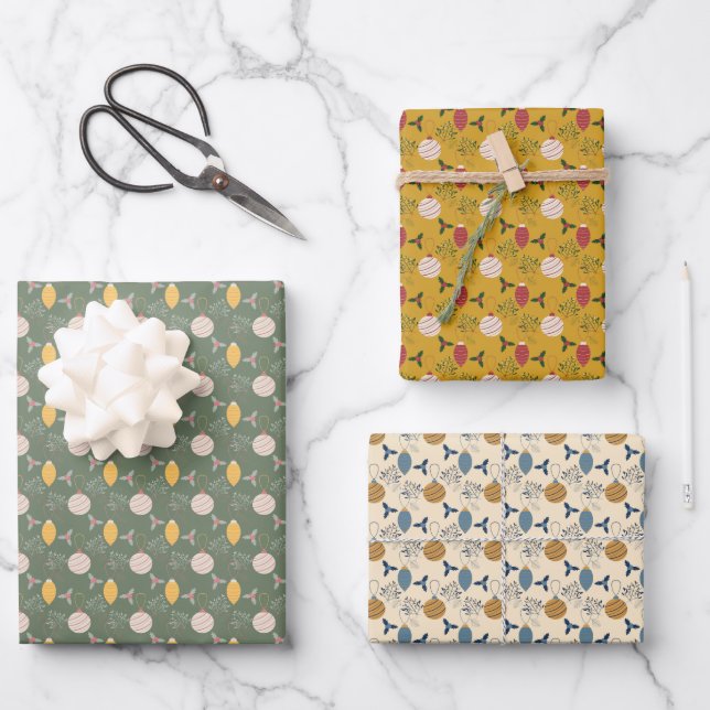 Weihnachtsschmuck Packpapier Set von 3 Geschenkpapier Set (Vorderseite)